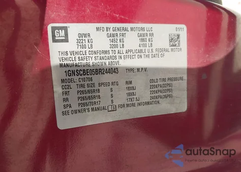 2011 Chevrolet Tahoe Lt from USA, damaged, VIN 1GNSCBE05BR244043